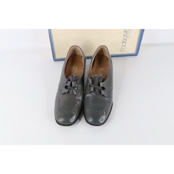 NOS Vintage 90s Streetwear Womens 7 B Braided Leather Chunky Heel Shoes Gray USA - Picture 2 of 9